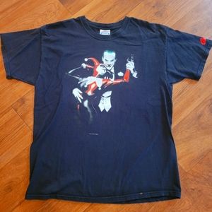 Vintage Distressted 1999 Joker Harley Quinn T Shirt L DC Comics Black Graphitti